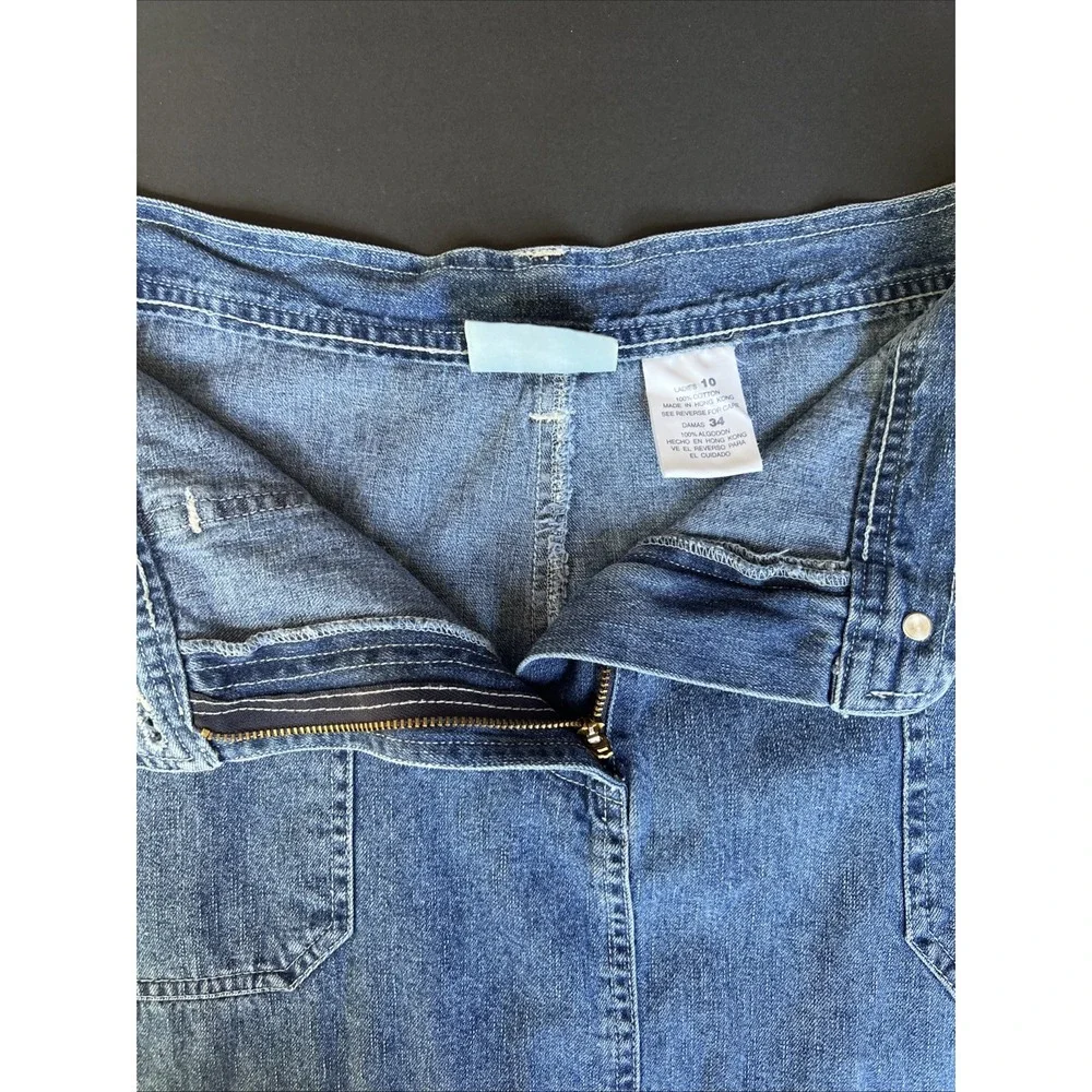 VTG Faded Glory Womens Blue Denim Maxi Skirt Size 10 Pockets Back Slit Y2K 90's